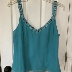 Antonio Melanie L Camisole Top 100% Silk Beaded Silver Edging Lined Evening Wear